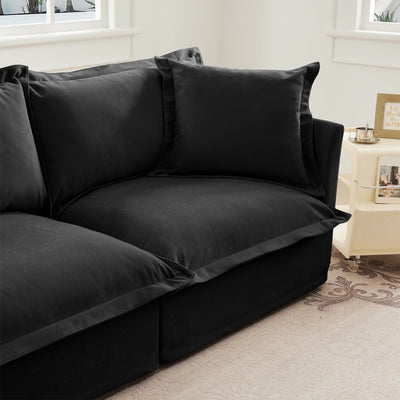 Slip-covered Armchair with 1 Big Back Cushion and 2 Big Toss Pillows, Single Deep Seat Comfy Single Couch Sofa Multiple Large Soft Pillows, Chenille Fabric, Black