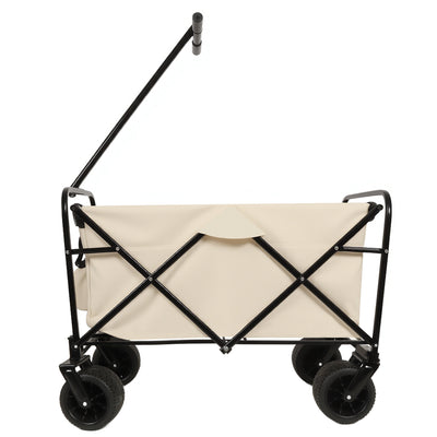 360° Rotating Rear Wheel Heavy-Duty Folding Wagon – Multi-Use Garden Cart with All-Terrain Wheels, Design for Camping, Beach, Picnic & Outdoor, Beige