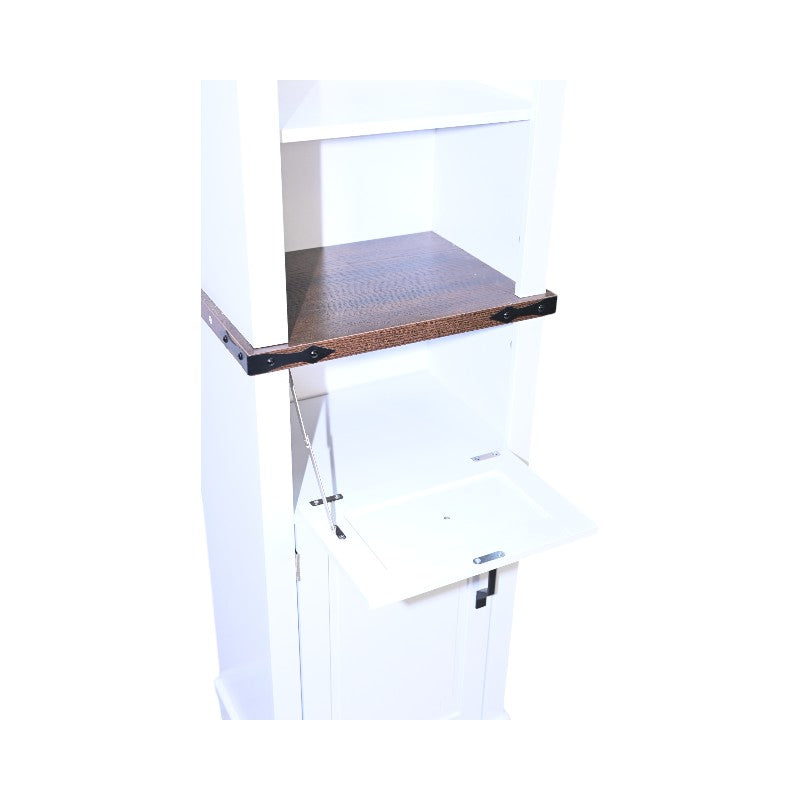 Narrow cabinet,Bathroom Storage Cabinet, Farmhouse Storage Cabinet with Adjustable Shelves & Storage Drawer, Tall Linen Tower for Bathroom, Living Room, White with black walnut color (top)