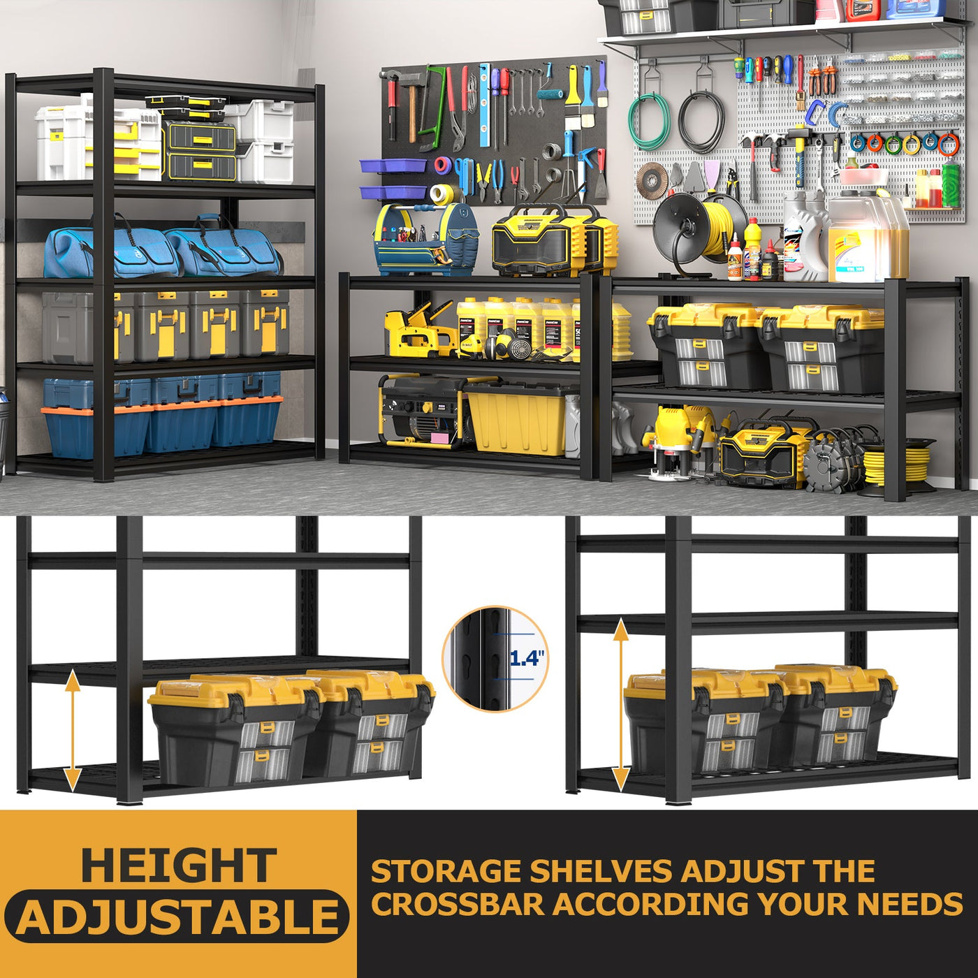59 Inches Metal Garage Storage Rack, Heavy-Duty Steel Moisture-Proof And Waterproof 5-Layer Adjustable Storage Shelving Unit.Designed For Warehouse Storage (food Pantries, Industrial Use)