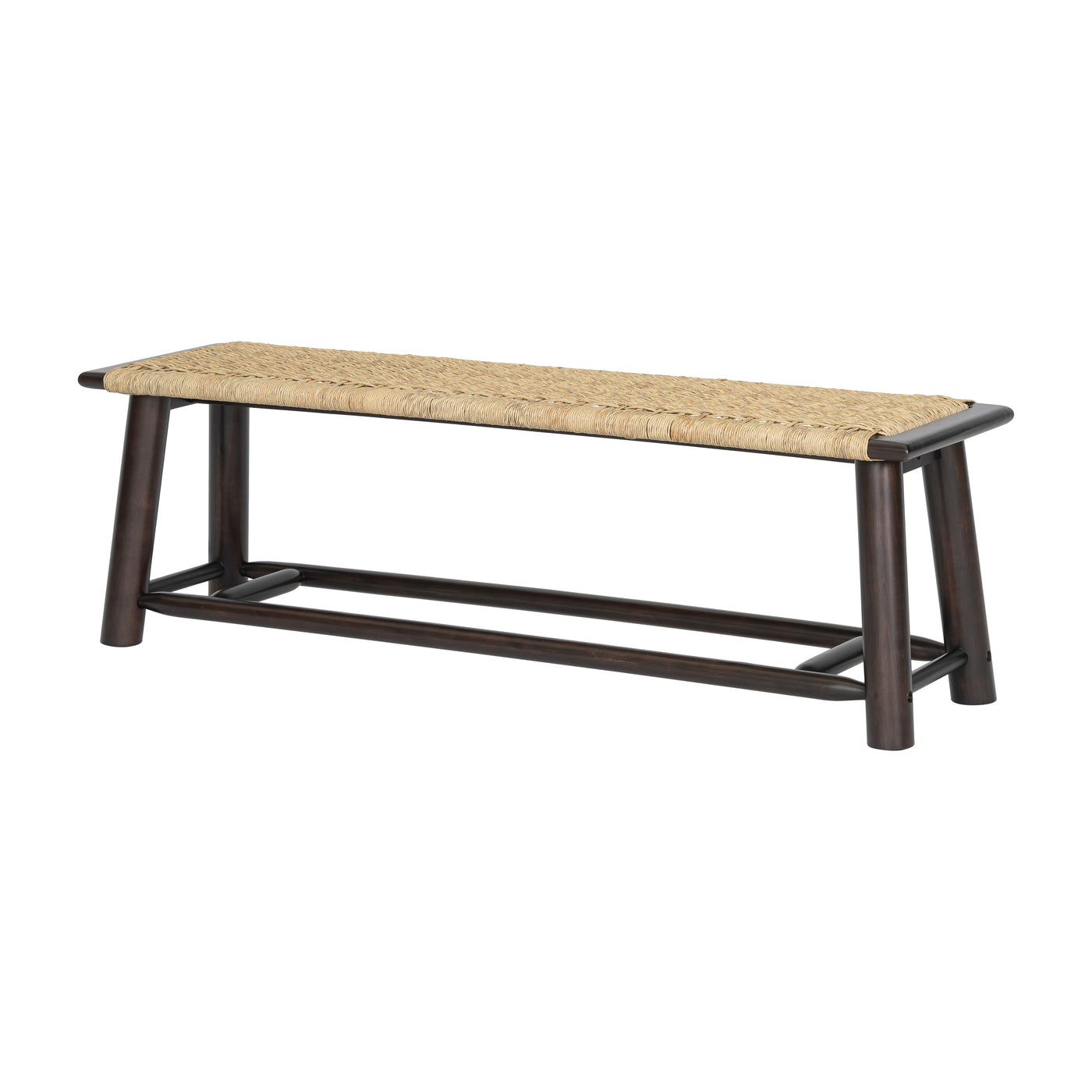 Farmhouse Modern Solid Wood Rattan Bench - Multi-Functional Design Walnut Finish 59 Inch Indoor & Covered Outdoor Bench