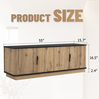 Natural Wood Grain Four-Door MDF TV Cabinet, An Ideal Choice for TV And Item Storage in Modern Homes, A Perfect Blend of Nordic And Modern Minimalist Styles, With Dimensions of 55*15.7*18.9 inches