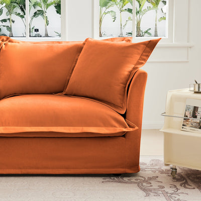 Slipcovered Sectional 2 Seater Sofa Couch with Convertible Ottoman, Wide and Deep Seat L Shaped Sofa with Detachable Cover and Soft Multiple Big Pillows, Chenille Fabric, Orange