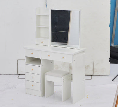 37' Middle Size Left Drawer Desktop Vanity Table + Cushioned Stool, Extra Large Right sliding mirror, Multi Layer High Capacity Storage, Practical Fashionable Dresser, Suitable For Large Space