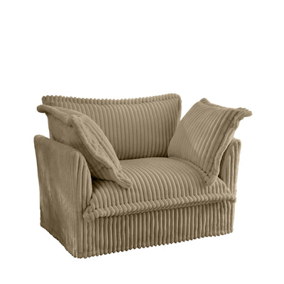 Slip-covered Armchair with 1 Big Back Cushion and 2 Big Toss Pillows, Single Deep Seat Comfy Single Couch Sofa Multiple Large Soft Pillows, Camel Corduroy Fabric