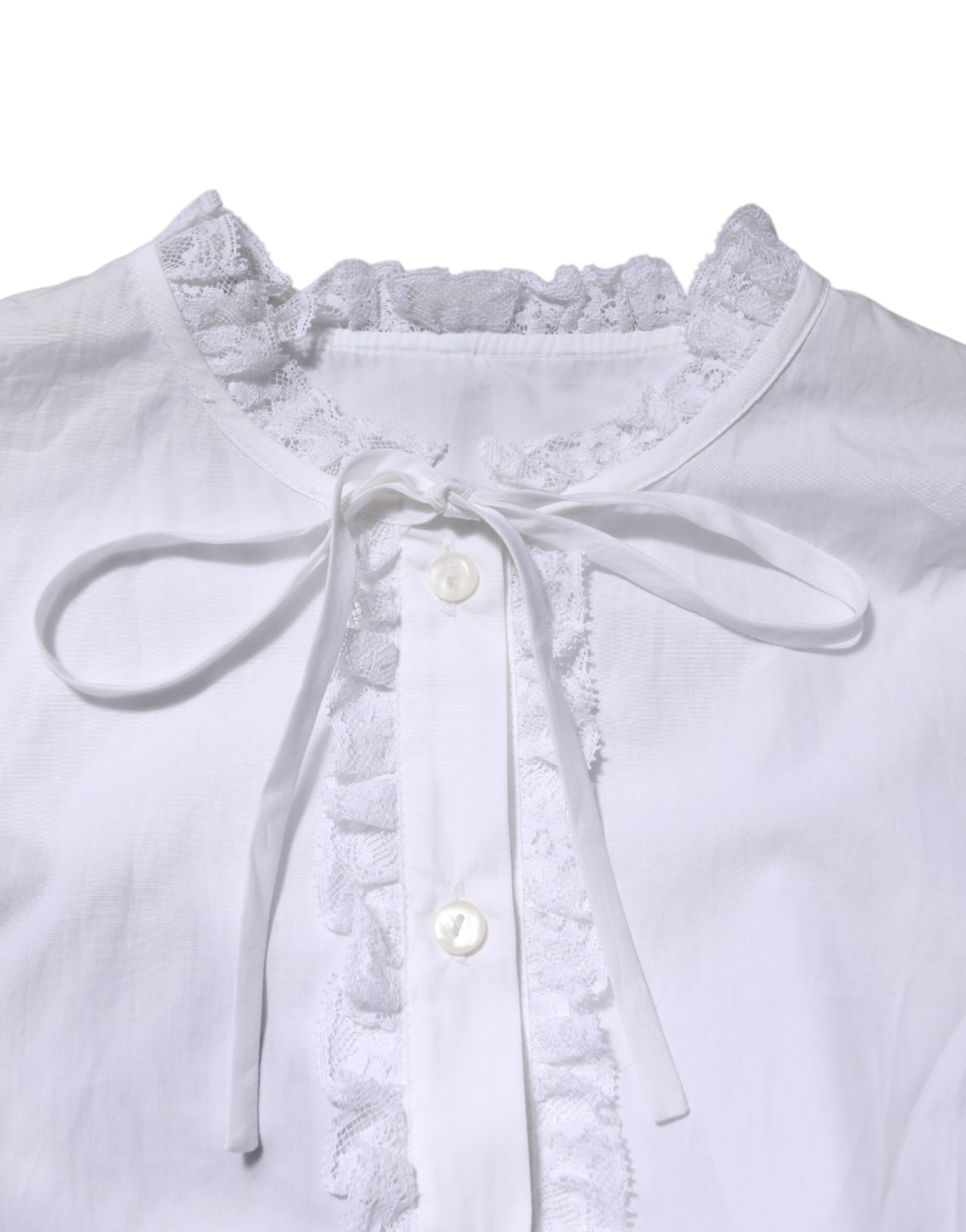 Dolce & Gabbana White Ruffled Lace Embellished Blouse Top