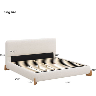 Elegant Boucle Upholstered Bed, A Luxurious and Comfortable Bedroom Centerpiece, King Size, White