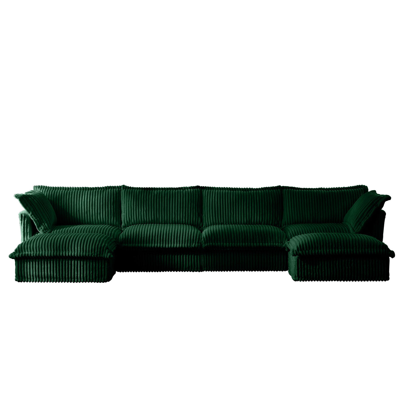 Slipcovered U Shape Sectional Wide and Deep Seat Sofa Couch, 4 Seater Sofa with French Edges Design Multiple Big Pillows, Soft Deep Seat Comfy Cloud Couch for Living Room, Apartment, Green Corduroy