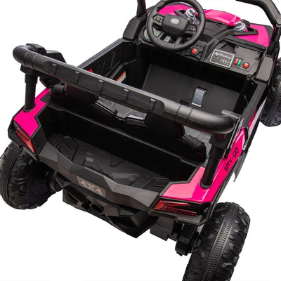24V Two-Seater Kids Ride On UTV W/Parents Remote Control,Four-Wheel Suspension,Slow Start,Large wheel design,Anti-collision bar,Storage space,Music,USB,Bluetooth,Volume control,LED lights for Kids 3+.