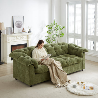 99.2' Chenille Modern Comfort Deep Seat Sofa, Upholstered Fluffy Cloud Sofa Suitable for living rooms, bedrooms, offices and apartments, Green