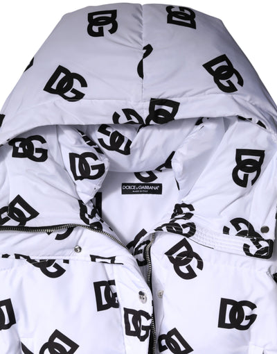 Dolce & Gabbana White Black DG Mania Polyester Puffer Jacket