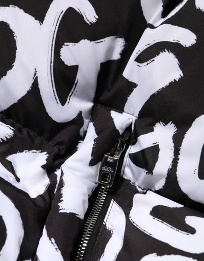 Dolce & Gabbana Black White DG Mania Hooded Long Coat Jacket