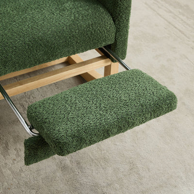 25.4'W Green Boucle High Back Glider Rocking Chair with Retractable Footrest and Rubber Wood Legs for Nursery and Living Room
