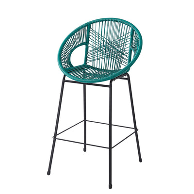 Ferrara Outdoor Patio Teal Faux Wicker Barstool Set, Durable PE Material, Ergonomic Design, Teal Wicker with Black Frame