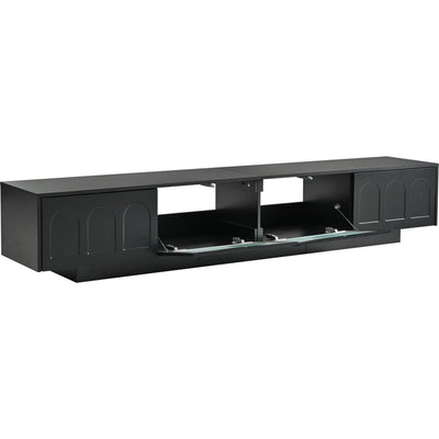 TV Stand with Fluted tempered Glass Doors for TVs Up to 95", Functional Media Console with Arched Cabinet Doors, Entertainment Center with APP-Controlled LED Light for Living Room, Black