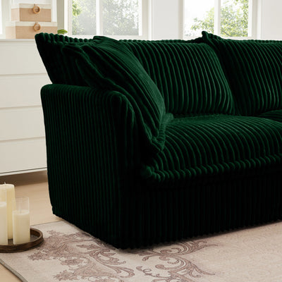 Slipcovered U Shape Sectional Wide and Deep Seat Sofa Couch, 4 Seater Sofa with French Edges Design Multiple Big Pillows, Soft Deep Seat Comfy Cloud Couch for Living Room, Apartment, Green Corduroy