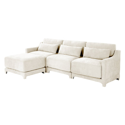 Elegant Chenille Three-Seater Sofa with Movable Ottomans, High-Resilience Sponge, Beige