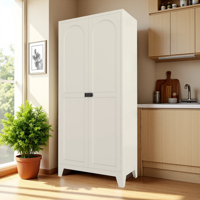 71'' 2 Shapely Door Cabinet With Lock, Metal Storage Cabinet with Doors and Adjustable Shelves, for Kitchen, Bedroom, Living Room(Beige)