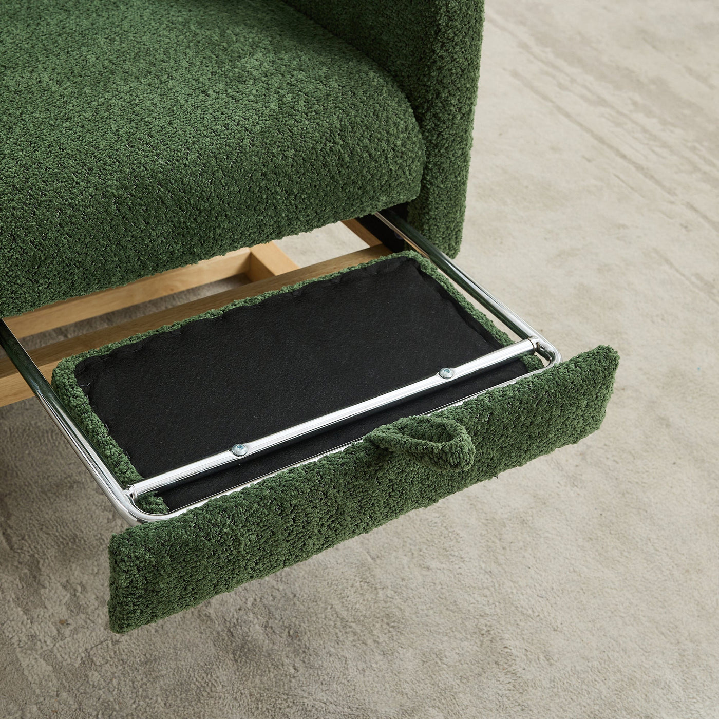 25.4'W Green Boucle High Back Glider Rocking Chair with Retractable Footrest and Rubber Wood Legs for Nursery and Living Room