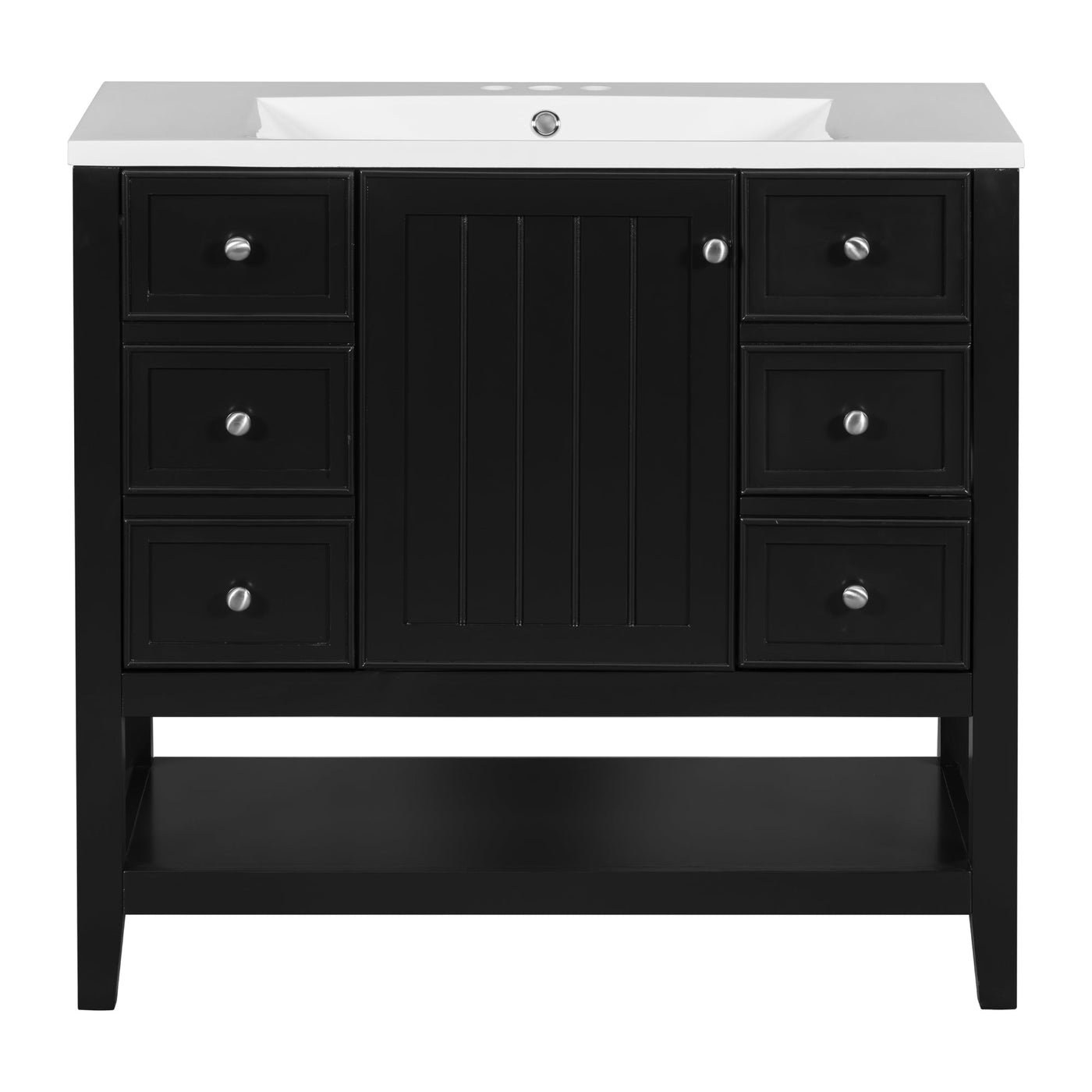 36' Bathroom Vanity with Sink Combo, One Cabinet and Three Drawers, Solid Wood and MDF Board, Black (Old Sku:SY999505AAB)
