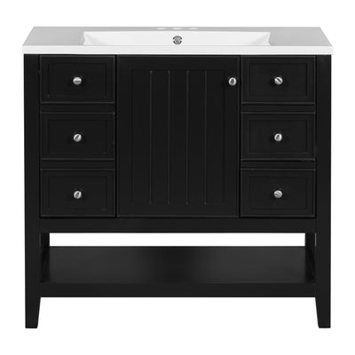 36' Bathroom Vanity with Sink Combo, One Cabinet and Three Drawers, Solid Wood and MDF Board, Black (Old Sku:SY999505AAB)