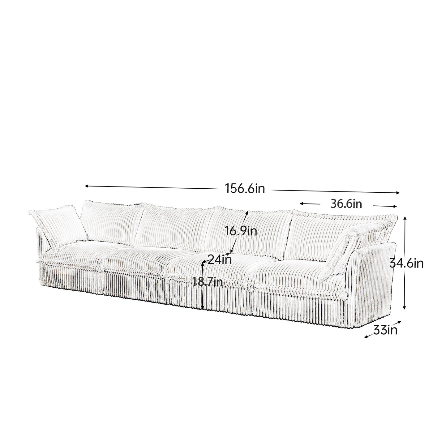 Slipcovered Long Sofa, 4 Seater Sofa with Removable Cover, Extra Deep Couch for Living Room, Corduroy Fabric Cloud Like Comfy Sofa Couch, Green Corduroy Fabric
