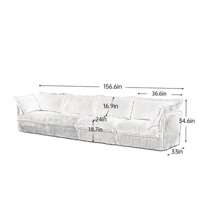 Slipcovered Long Sofa, 4 Seater Sofa with Removable Cover, Extra Deep Couch for Living Room, Corduroy Fabric Cloud Like Comfy Sofa Couch, Green Corduroy Fabric