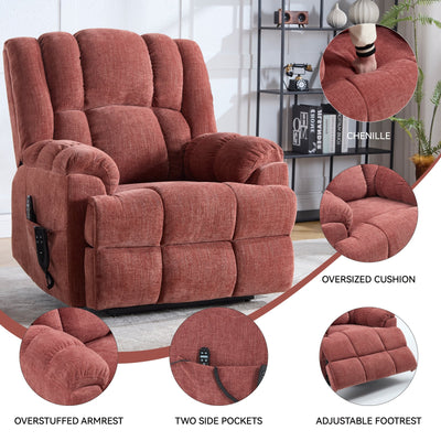 Dual Motor Heat Massage Infinite Position Up to 350 LBS Electric Power Lift Recliners with Power-Remote, Medium-firm and Heavy Duty, Red