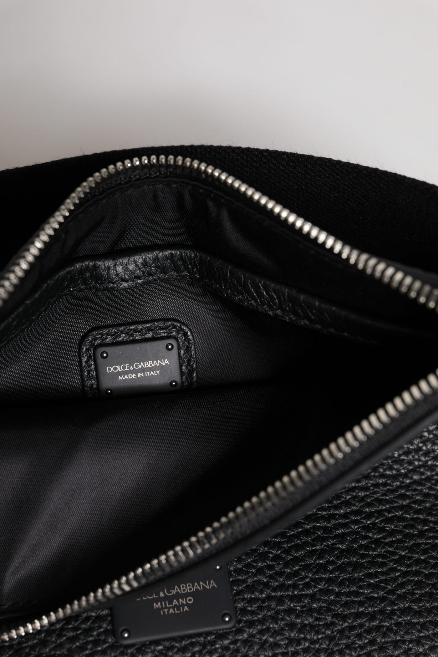 Dolce & Gabbana Black Leather Logo Embossed Waist Fanny Pack Bag