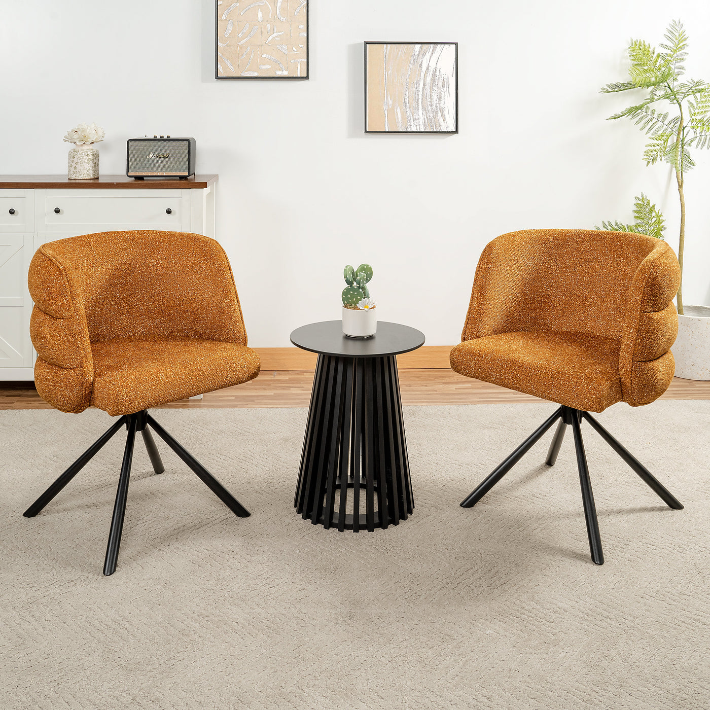 270° Swivel Home Office Desk Chairs Set of 2,Modern Dining Chairs, Upholstered Bedroom Chairs with Metal Base,Makeup Chair for Vanity, for Living Room, Bedroom,Study Room,Dining Room(Orange)
