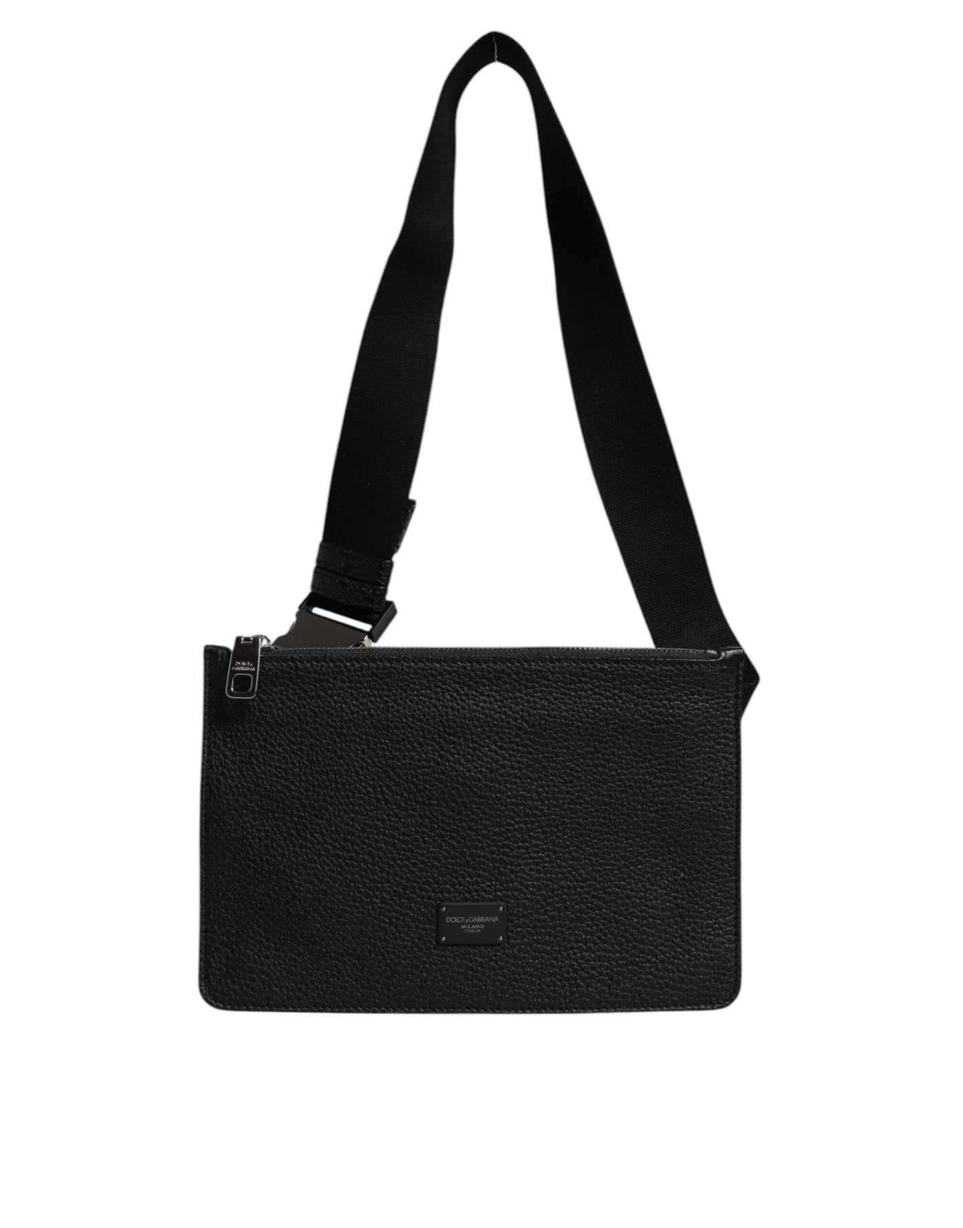 Dolce & Gabbana Black Leather Logo Embossed Waist Fanny Pack Borse Bag