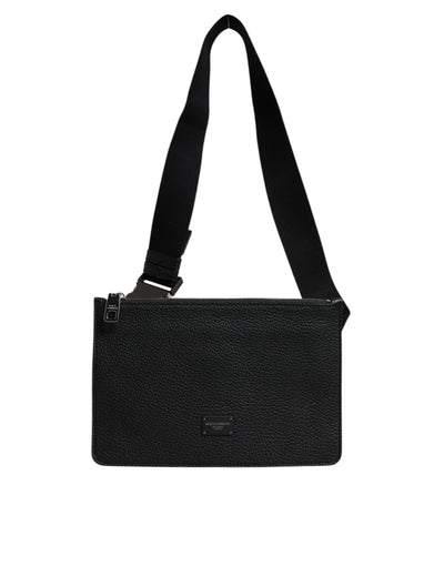 Dolce & Gabbana Black Leather Logo Embossed Waist Fanny Pack Borse Bag