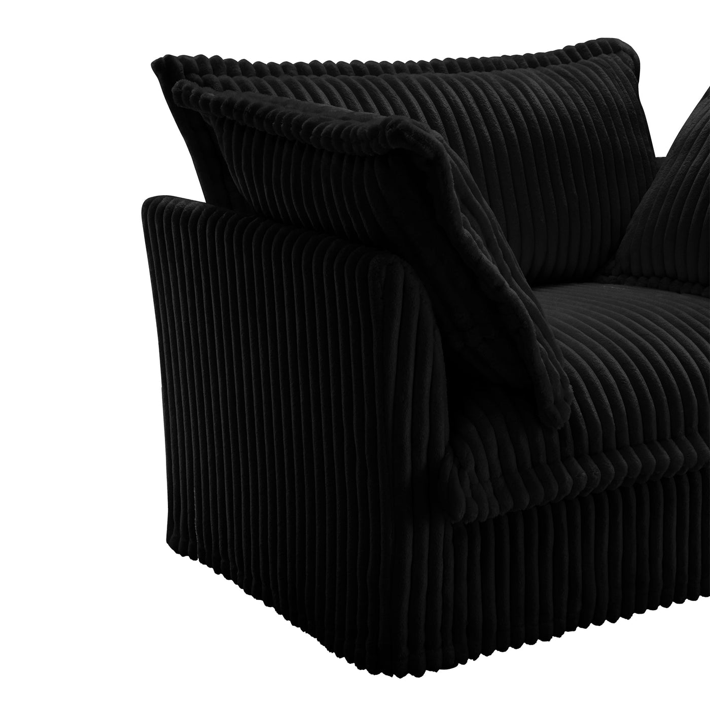 Slipcovered Sofa Couch, Modern 3 Seater Sofa with Suppleness Armrests,Deep Seat Sofa with Soft Multiple Big Pillows, Comfy Couch for Living Room, Apartment,Black Corduroy Fabric