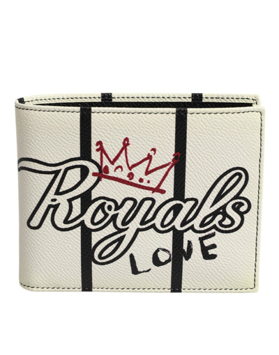 Dolce & Gabbana White Leather DG Crown Royals Bifold Card Holder Wallet