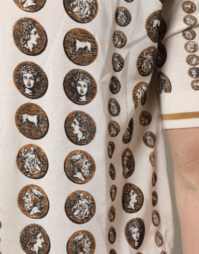 Dolce & Gabbana Silk Ivory Coin Print Logo Men Polo T-shirt