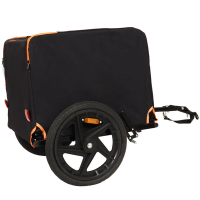2-in-1 Bike & Pull-Behind Pet Trailer – Convertible Dog/Cat Carrier with Detachable Bike Hitch & Built-in Towing Handle – All-Terrain Wheels for Cycling and Hand-Pulled Transport, Orange and Black