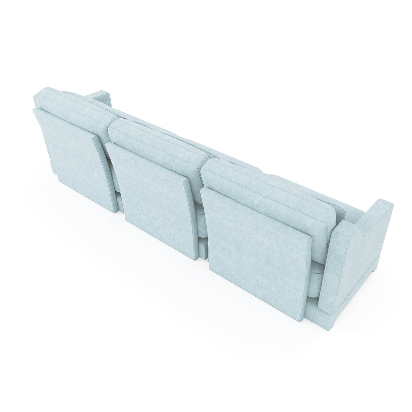 Elegant Sky Blue Three-Seater Sofa with Lumbar Pillow, Chenille Upholstery, Ergonomic Design, Wooden Base