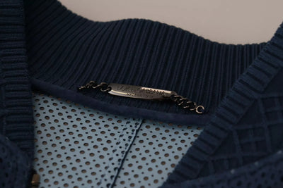 Dolce & Gabbana Blue Leather Perforated Full Zip Jacket
