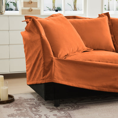 Slipcovered Sectional 2 Seater Sofa Couch with Convertible Ottoman, Wide and Deep Seat L Shaped Sofa with Detachable Cover and Soft Multiple Big Pillows, Chenille Fabric, Orange