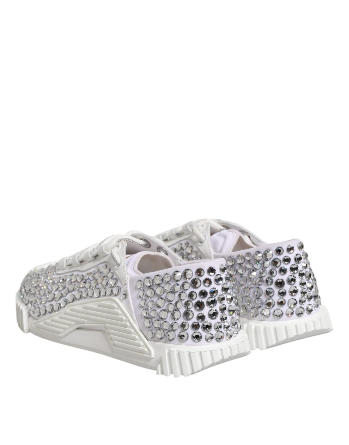 Dolce & Gabbana White NS1 Canvas Leather Embellished Sneakers Shoes