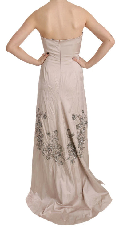 Dolce & Gabbana Beige Sequined Flower Flare Ball Gown Dress