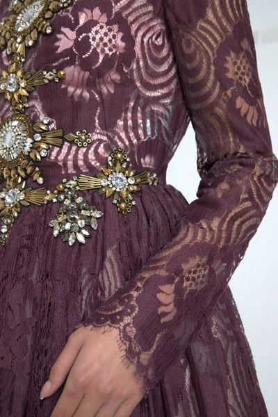 Dolce & Gabbana Purple Viscose Crystal A-Line Gown Dress