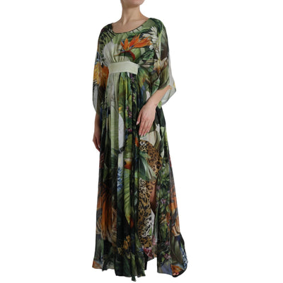 Dolce & Gabbana Multicolor Silk Jungle Print Women Maxi Dress