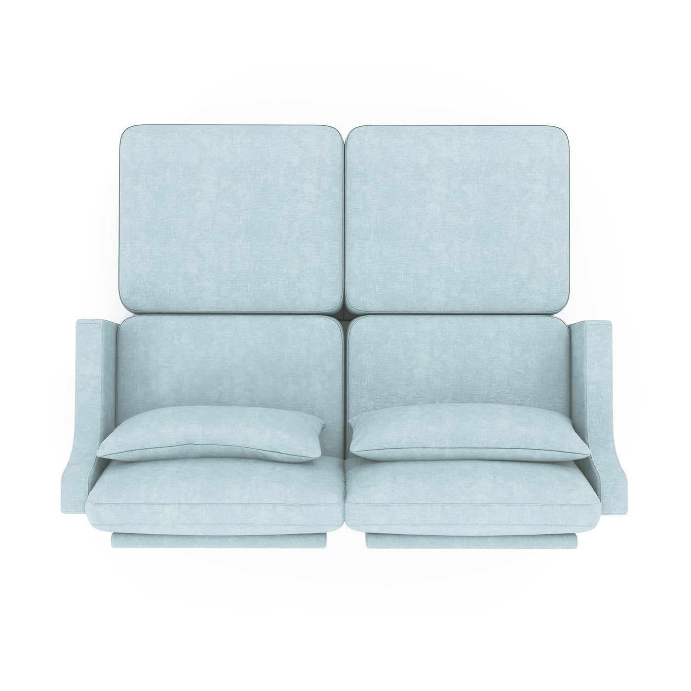 Elegant Two-Seater Sofa with Ottoman and Lumbar Pillows, Sky Blue Chenille, High-Quality Wood