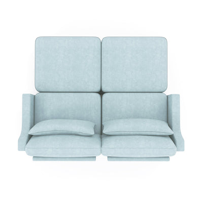Elegant Two-Seater Sofa with Ottoman and Lumbar Pillows, Sky Blue Chenille, High-Quality Wood