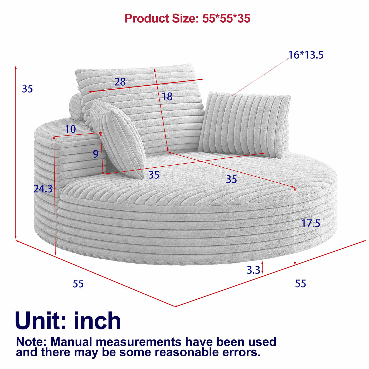 55''L Corduroy Chenille Foam Single Swivel Chair, Fluffy Modern Sleeper, 360 Degree Swivel Chair for Living Room, Bedroom, Lounge and Projection Room
