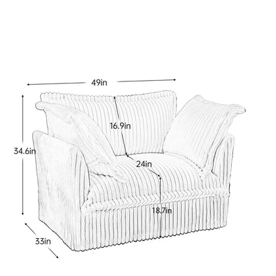 Slip-covered Armchair with 1 Big Back Cushion and 2 Big Toss Pillows, Single Deep Seat Comfy Single Couch Sofa Multiple Large Soft Pillows, Camel Corduroy Fabric