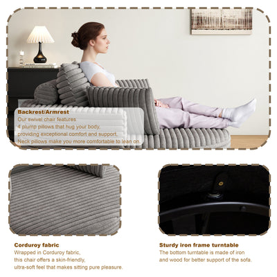 55''L Corduroy Chenille Foam Single Swivel Chair, Fluffy Modern Sleeper, 360 Degree Swivel Chair for Living Room, Bedroom, Lounge and Projection Room