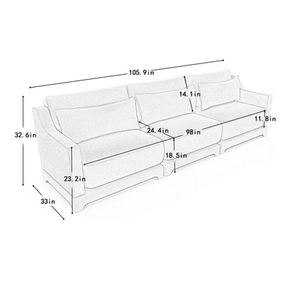 Elegant Sky Blue Three-Seater Sofa with Lumbar Pillow, Chenille Upholstery, Ergonomic Design, Wooden Base