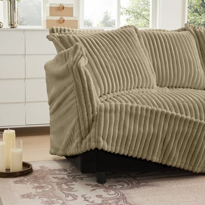 Slip-covered Armchair with 1 Big Back Cushion and 2 Big Toss Pillows, Single Deep Seat Comfy Single Couch Sofa Multiple Large Soft Pillows, Camel Corduroy Fabric